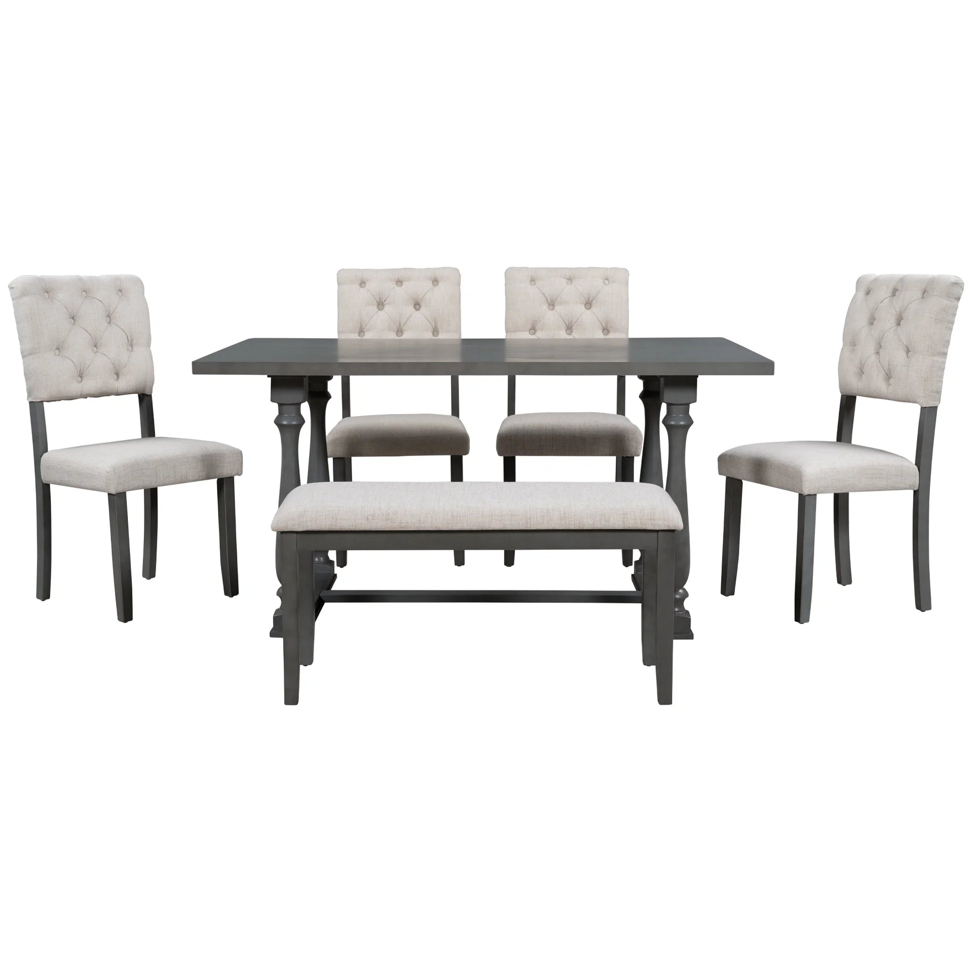  Farmhouse Dining Table Set 4 Cushioned Chairs Gray