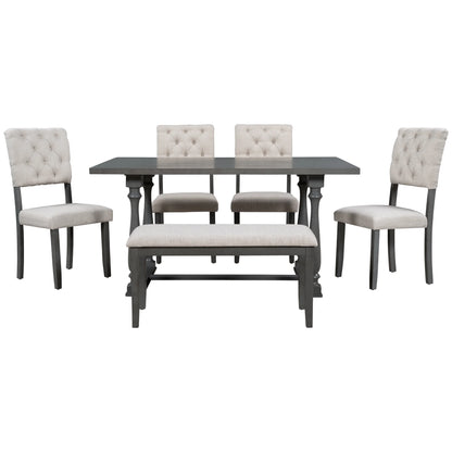  Farmhouse Dining Table Set 4 Cushioned Chairs Gray
