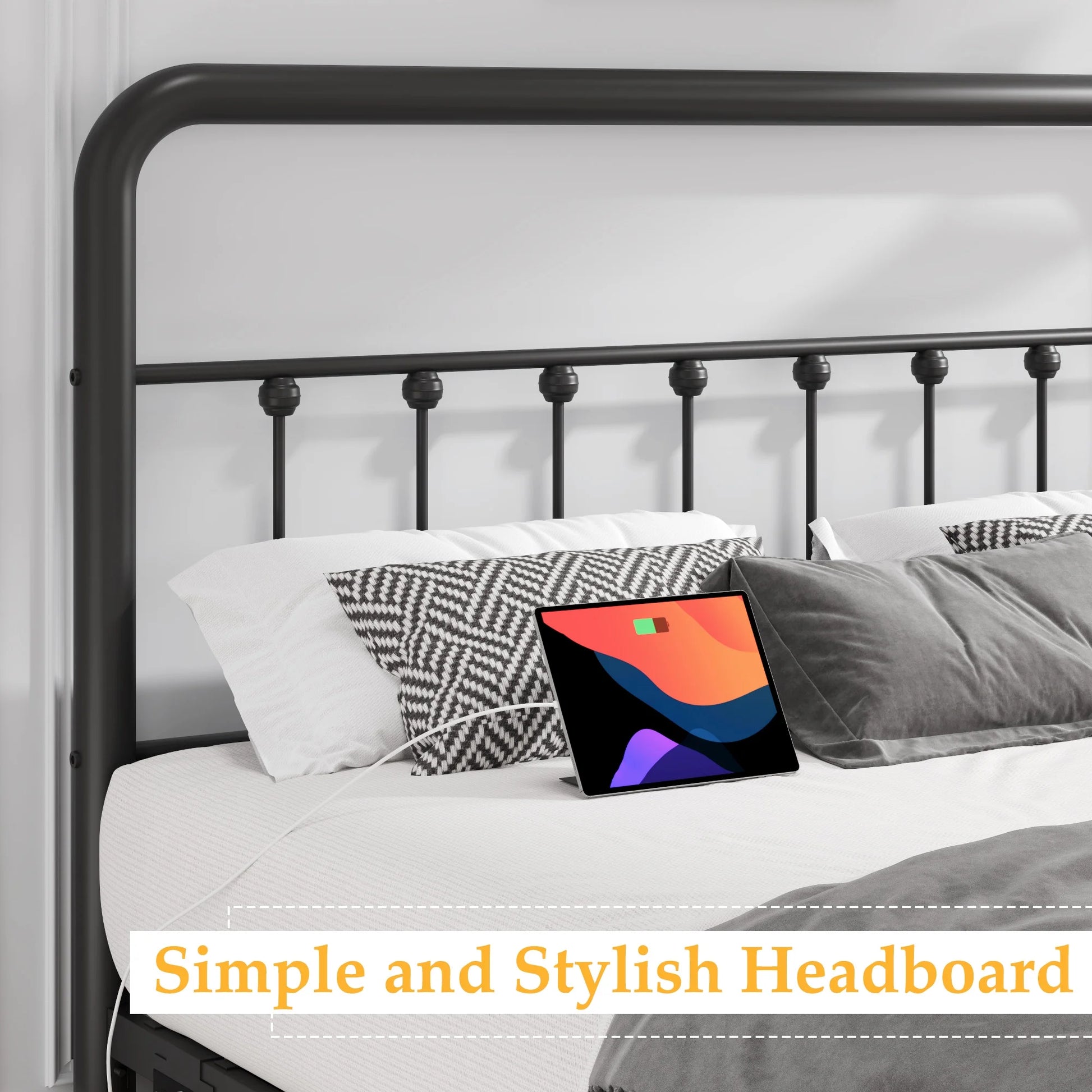 Classic Metal Platform Bed Frame, King, with USB Port & LED