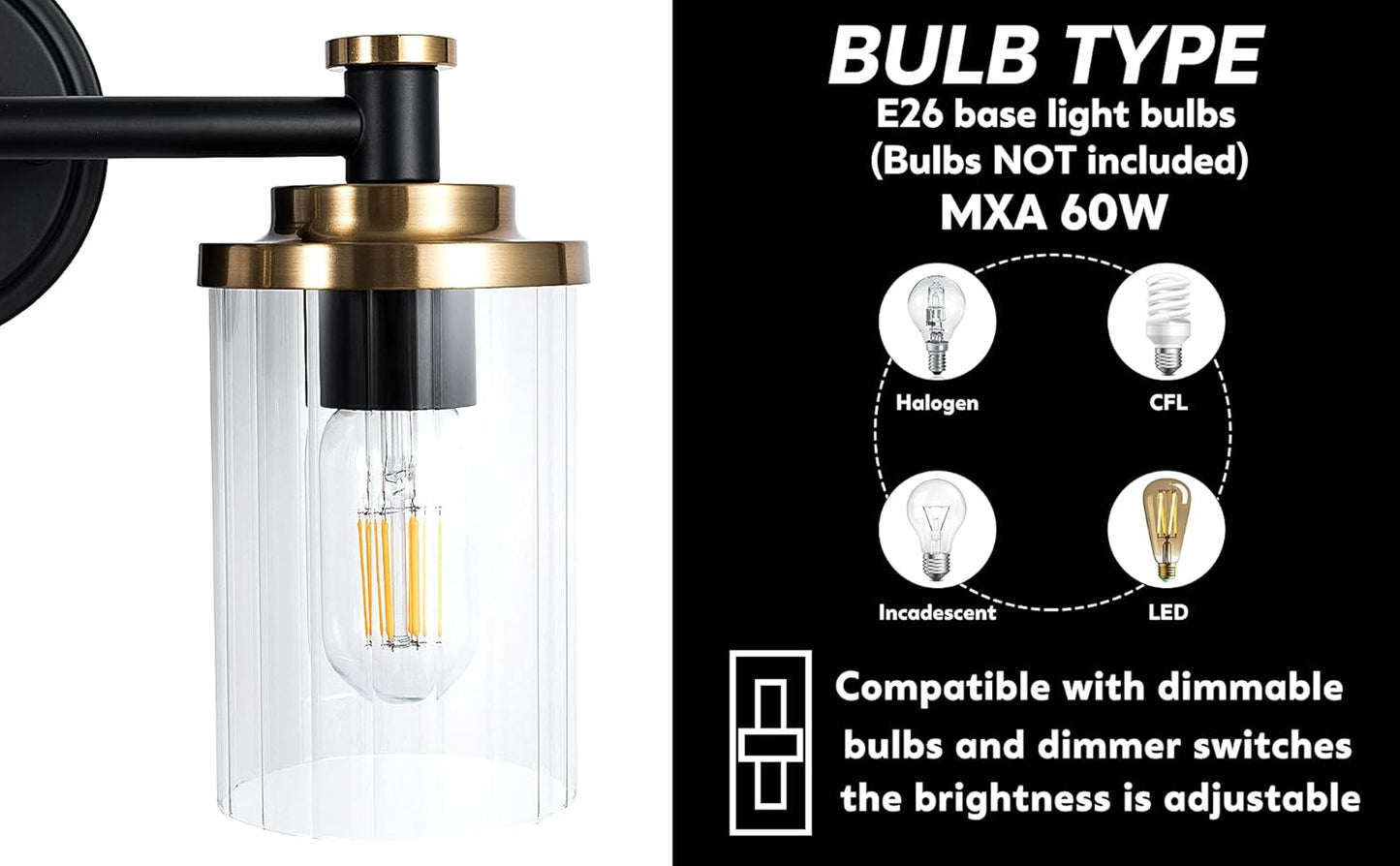 Cylindrical Bathroom Lighting Fixtures Black and Gold 