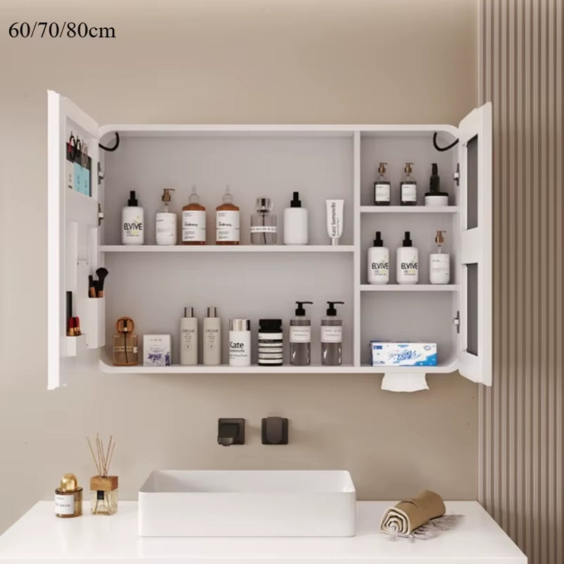 Minimalist Modern Arc-Shaped Smart Bathroom Mirror Cabinets Home Furniture Wall-Mounted Bathroom Mirror Cabinet with Lighting B