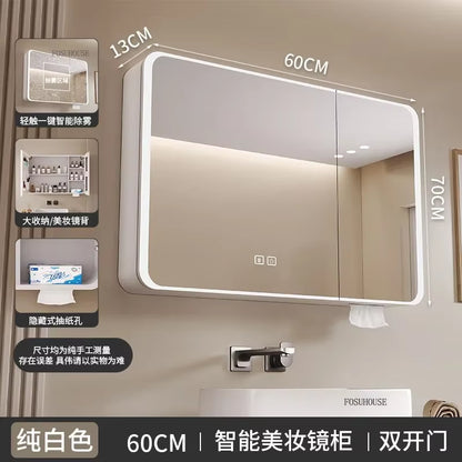Minimalist Modern Arc-Shaped Smart Bathroom Mirror Cabinets Home Furniture Wall-Mounted Bathroom Mirror Cabinet with Lighting B